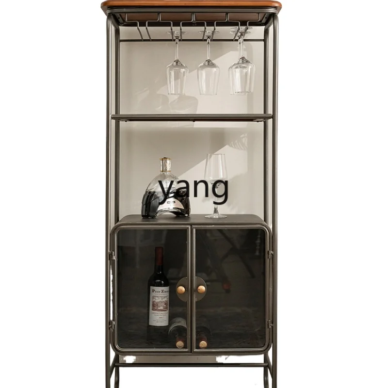 

LMM Retro Iron Art Industrial Style Glass Door Black Wine Rack Display Cabinet Living Room Wall Cabinet