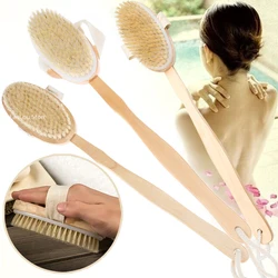 1Pc Wooden Detachable Long Handle Shower Body Brush Bathing Massage Back Body Exfoliating Brush Bathroom Wash Brush Bath Tools