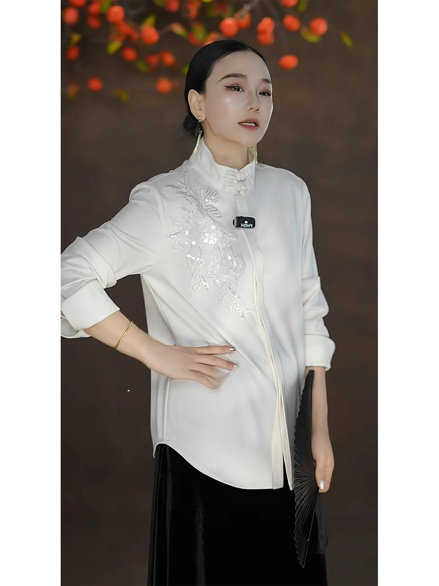 

Faionable Casual Chinese Sle Women's irt Long Sve Inner Wear Vintage Trendy Design Breathable Comfortable Combed Cotton