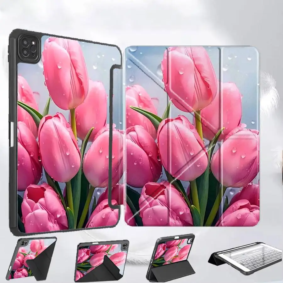 

Tablet Case For iPad Pro 2025 Air 4 5 M3 M2 M4 11inch Pro 11th 10th 9th 8th 7th 12.9inch Mini 6 7 Holder Cover Cartoon Tulip