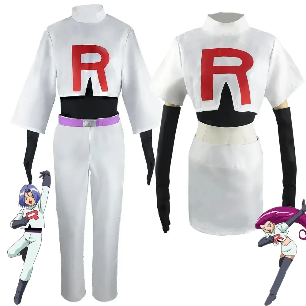 Anime Team Rocket Cosplay Costume Jessie Musashi James Kojirou Adult Unisex Skirt Uniform Suit Halloween Party Outfit Carnival