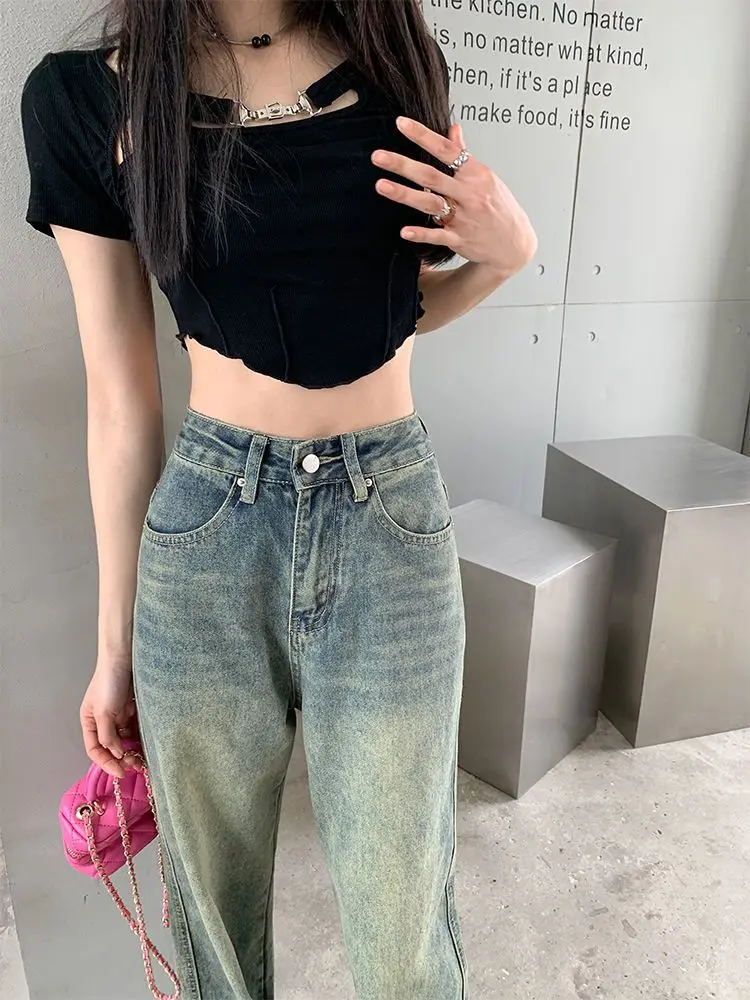 WTEMPO Thickened Retro Wide-legged Sherpa Lined Jeans Female Autumn Winter High Waist Straight Loose Fleece Lined Long Trousers