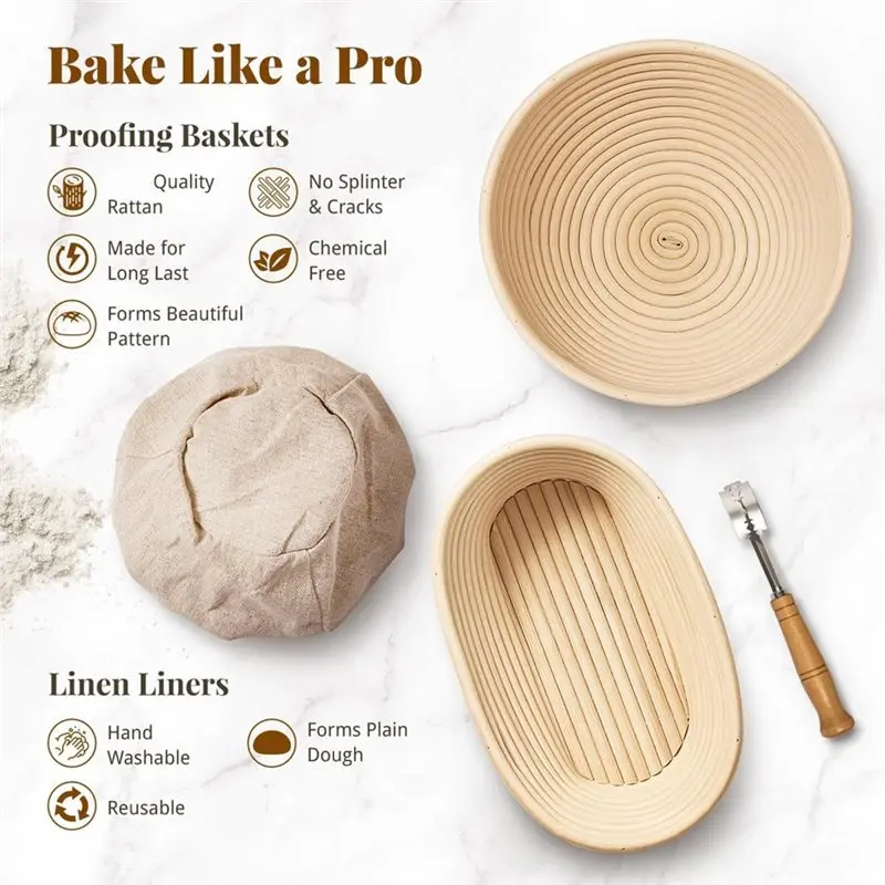 

A67M-Sourdough Starter Kit, Bread Proofing Baskets Set Banneton, Sourdough Bread Baking Supplies Making Tools