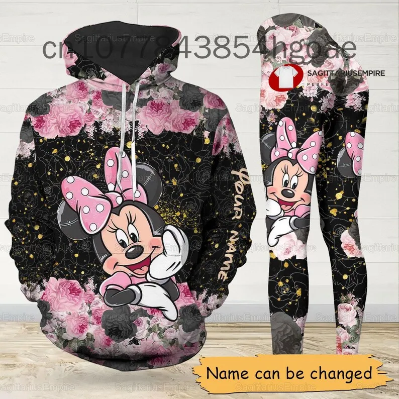 2024 New Disney Minnie 3D Hoodie Women\'s Hoodie Suit Mickey Yoga Pants Sweatpants Fashion Sports Suit