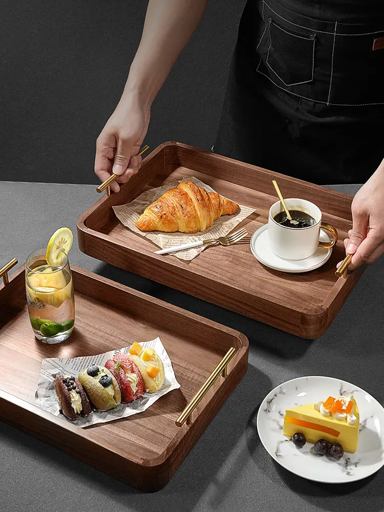 

Rectangle wooden tray household high-end aromatherapy set cake fruit black walnut solid