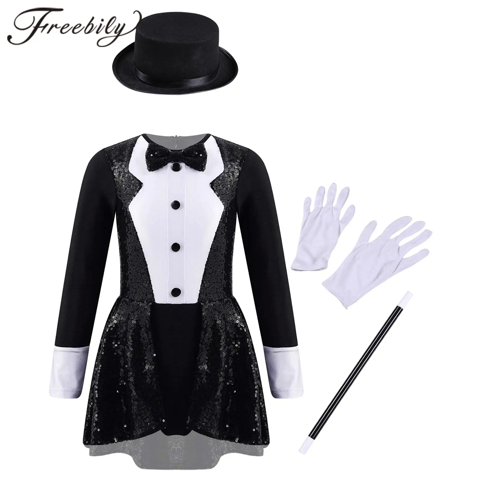 

Kids Girls Role Play Circus Ringmaster Magician Dress Up Costume Set Dancing Clothes Sets for Halloween Performance Theme Party