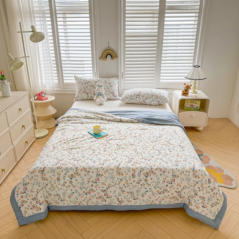 100% القطن داخل وخارج لحاف الصيف خفيفة الوزن فائقة النعومة رقيقة لحاف تكييف الهواء بطانية قطن نقية Ins