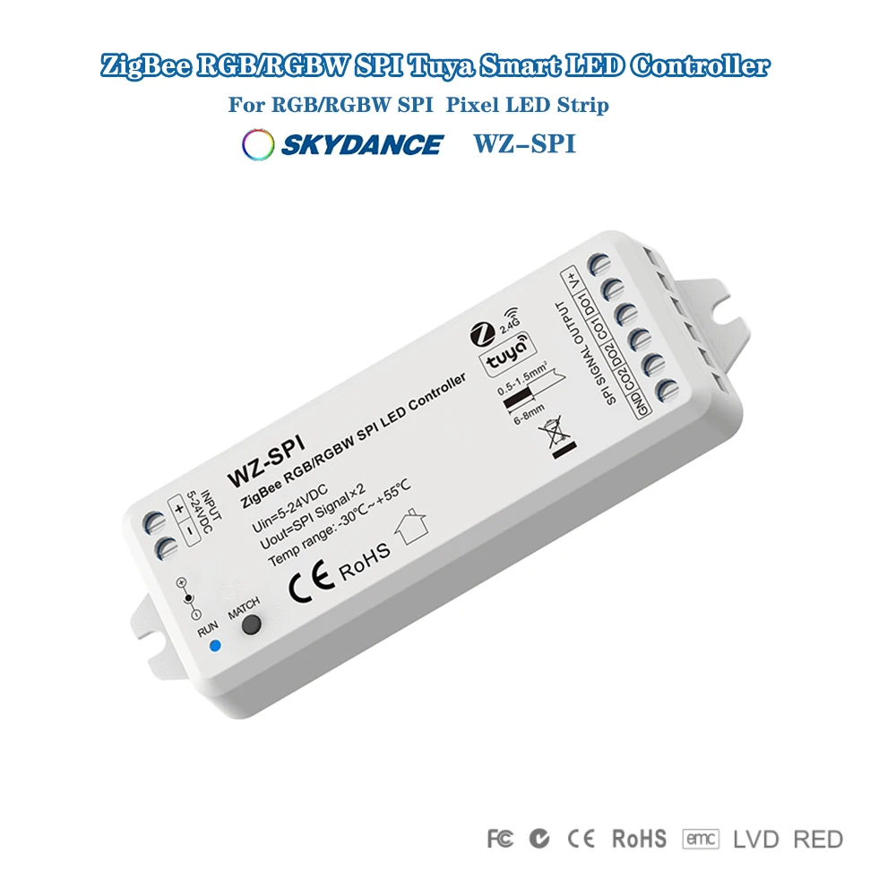 Skydance WZ-SPI DC5V-24V Smart Zigbee SPI Tuya 2.4GRF LED Controller WS2811 WS2812B SK6812 RGB/RGBW Addressable LED Strip