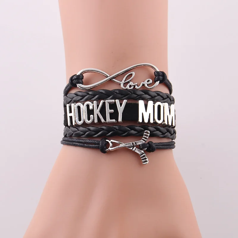 Infinity love HOCKEY MOM bracelet hockey charm leather wrap bracelets & bangles for women jewelry mom family gift