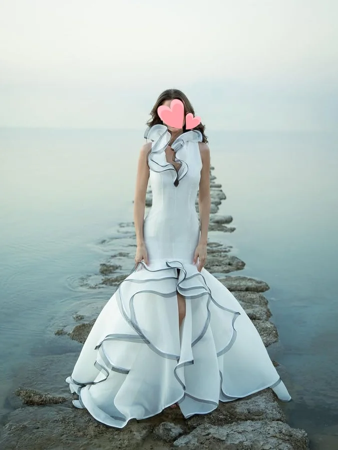 Oisslec فساتين لحضور الحفلات الموسيقية أنيقة عتيقة مثيرة بيضاء حورية البحر كشكش جديد مخصص مناسبة رسمية فستان حفلة موسيقية فساتين الحفلات المسائية