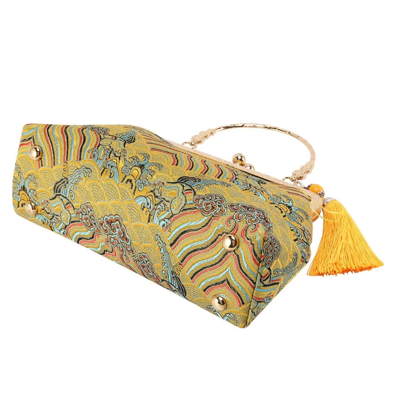 2X Retro Su Haiya Wind Cloth Bag temperamento elegante nappa Cheongsam Bag Gold Banquet Bag pacchetto diagonale giallo