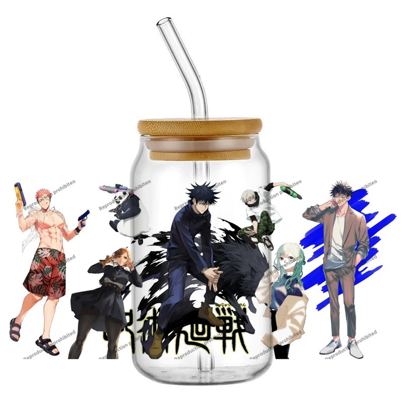 Hotsale 30 Jujutsu Kaisen Popular Anime 16oz UV DTF 3D Transfer Cartoon Sticker Wrap Decals For Glass Can Cup Craft DIY Creative