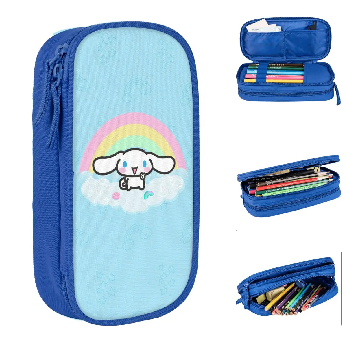 Large-capacity Pencil Pouch Cinnamoroll Sanrio Rianbow Merch Double Layer Pen Case Girl Make Up Bag Suprise Gift