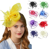 2025 New Fascinator Feathers Mesh Ribbons Brides Hair Accessories Headband or a Clip Cocktail Tea Party Headwewar Wedding