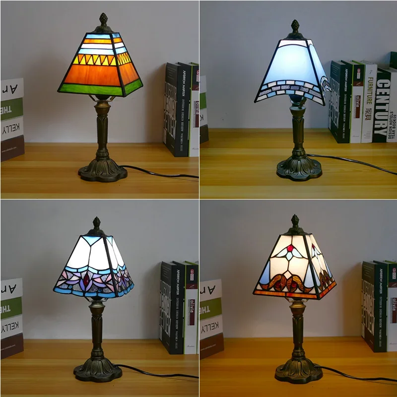 

Nostalgic Style of European And American Colorful Glass Tiffany Table Lamps For Bedroom Bedside Lamp Study Reading Led Desk Lamp