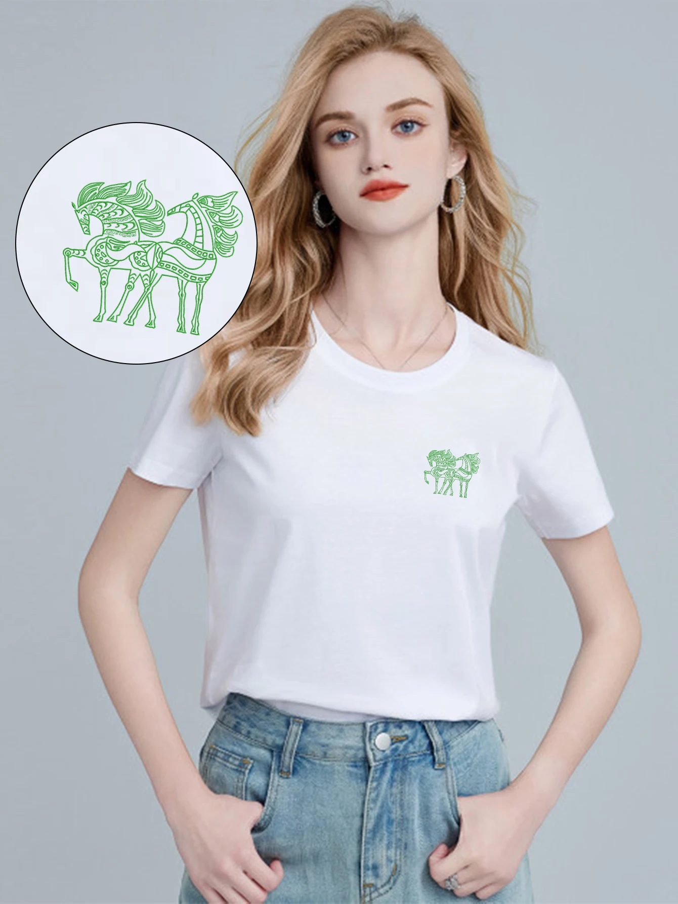 

Majestic Men & Women Embroidered Horse Cotton T-Shirt – Elegant Top Tees with Luxury Embroidery for Outdoor Adventures