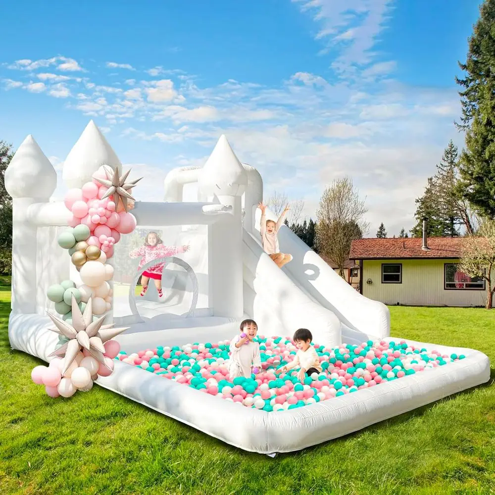 14ft Iatable Waterglijbaan Springhuis, Oxford Waterglijbaan met Glijbaan en Ballenbad/Pit, Wit Springhuis met Luchtblazer voor K