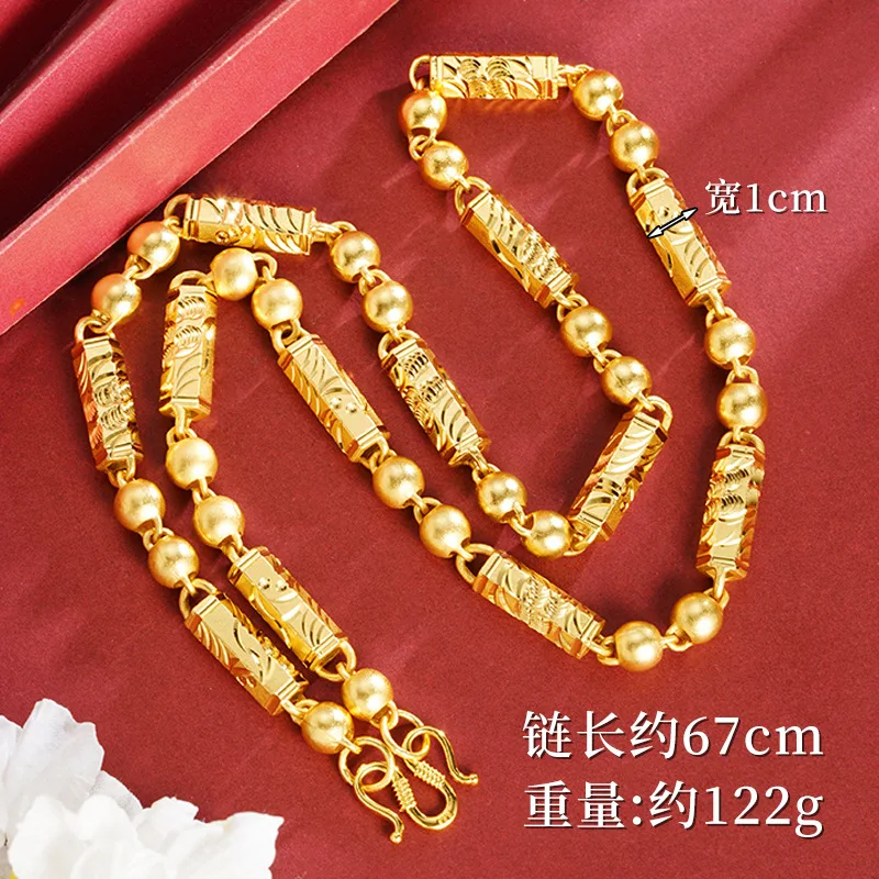 فاخر 24K 9999 الذهب الخالص الذهب الحقيقي الرجال مطرز مسدس العمود فيتنام قلادة ذهبية القديمة سلسلة الصلبة