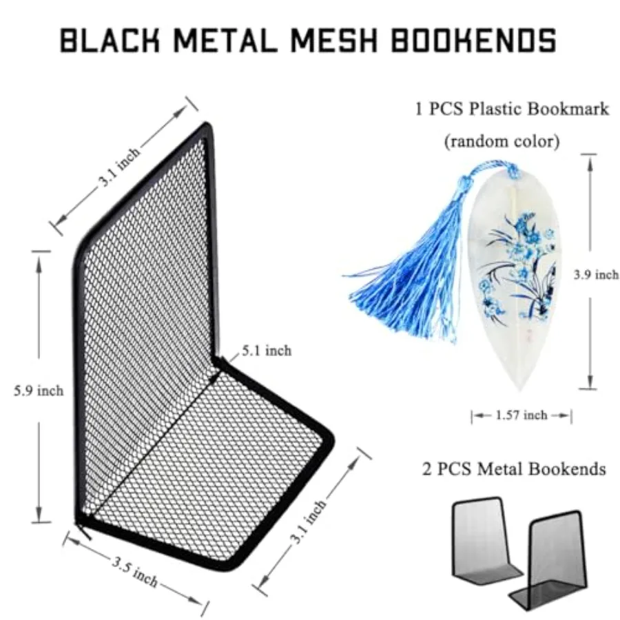 Metal Mesh Bookends Desktop Stand Book Holder Bookshelf Decoration for Office Library School
