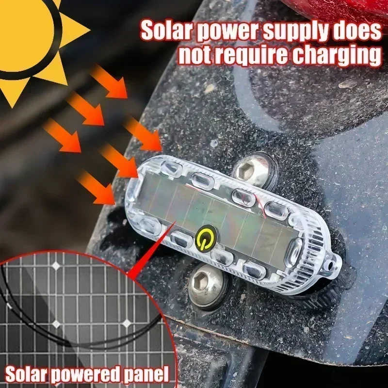 1/2/4pcs Motorcycle Solar Power LED Warning Light Night Ride Flash Tail Light Rear Strobe Light for Electric Vehicle Bicycle