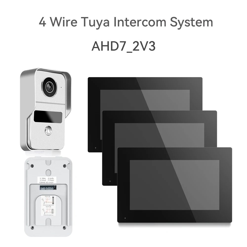 7Inch Screen 2V3 2MP 1080P Wire Tuya APP AHD WIFI Doorbell Leave Message 140Degree Wide Angle Video Door Phone Intercom System