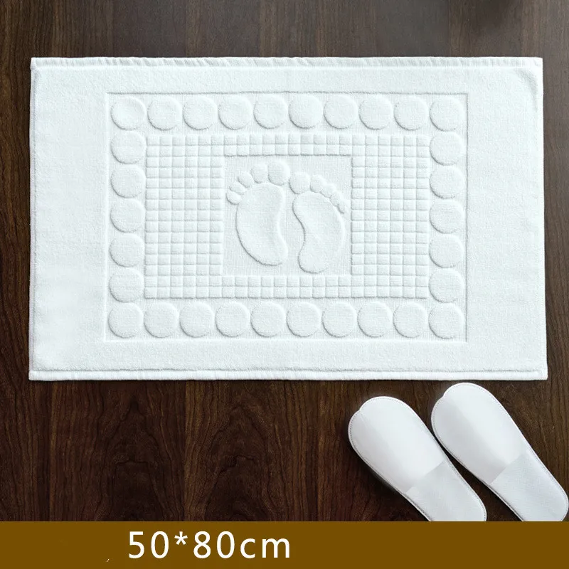 Foot Pattern White Floor Towel Thickened Hotel Home Bathroom Mat Soft Cotton Non-slip Water Uptake Bathtub towels 50*80 350G