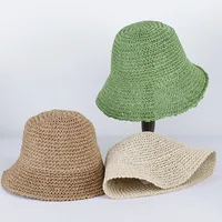 Womens Straw Sun Hat Woven Bucket Hat Fishing Hat Beach Hat Foldable Cap Solid Color Straw Beach Hat Summer - Image 2