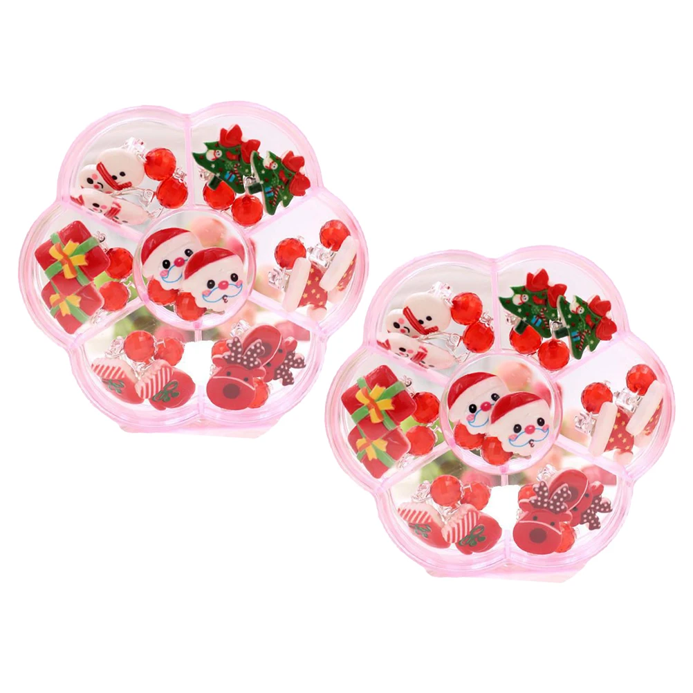 

14 Pairs Cute Christmas Ear Clips Xmas Party Earrings Stud Birthday Gift