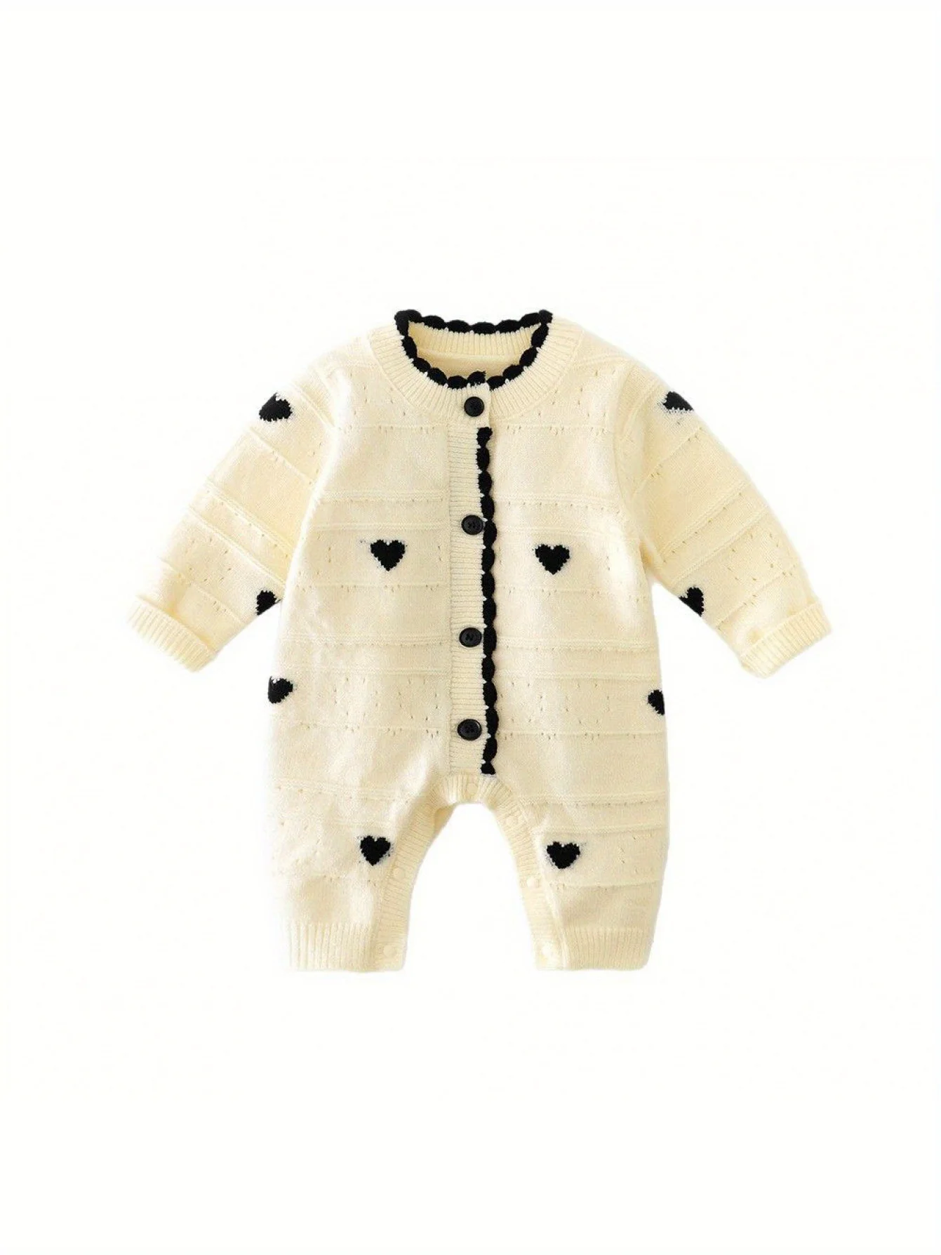Spring and Autumn Korean Style New Girls' Heart-Shaped Long-Sleeve Romper Newborn Single-Breasted Bodysuit Jumpsuit