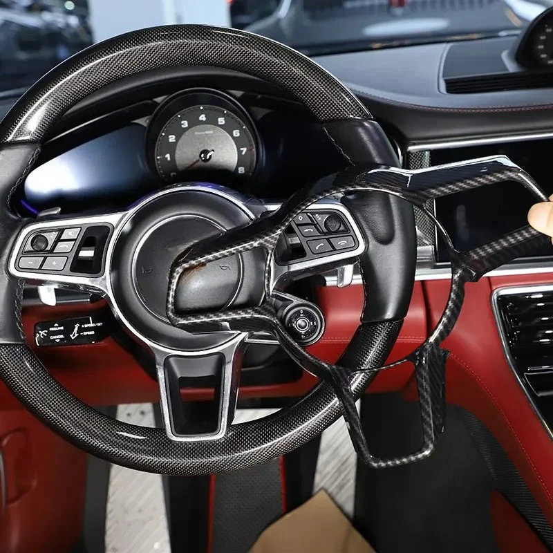 For Porsche Cayenne 2015-2020 ABS Carbon Fiber Car Steering Wheel Frame Cover Trim Interior Car Accessories