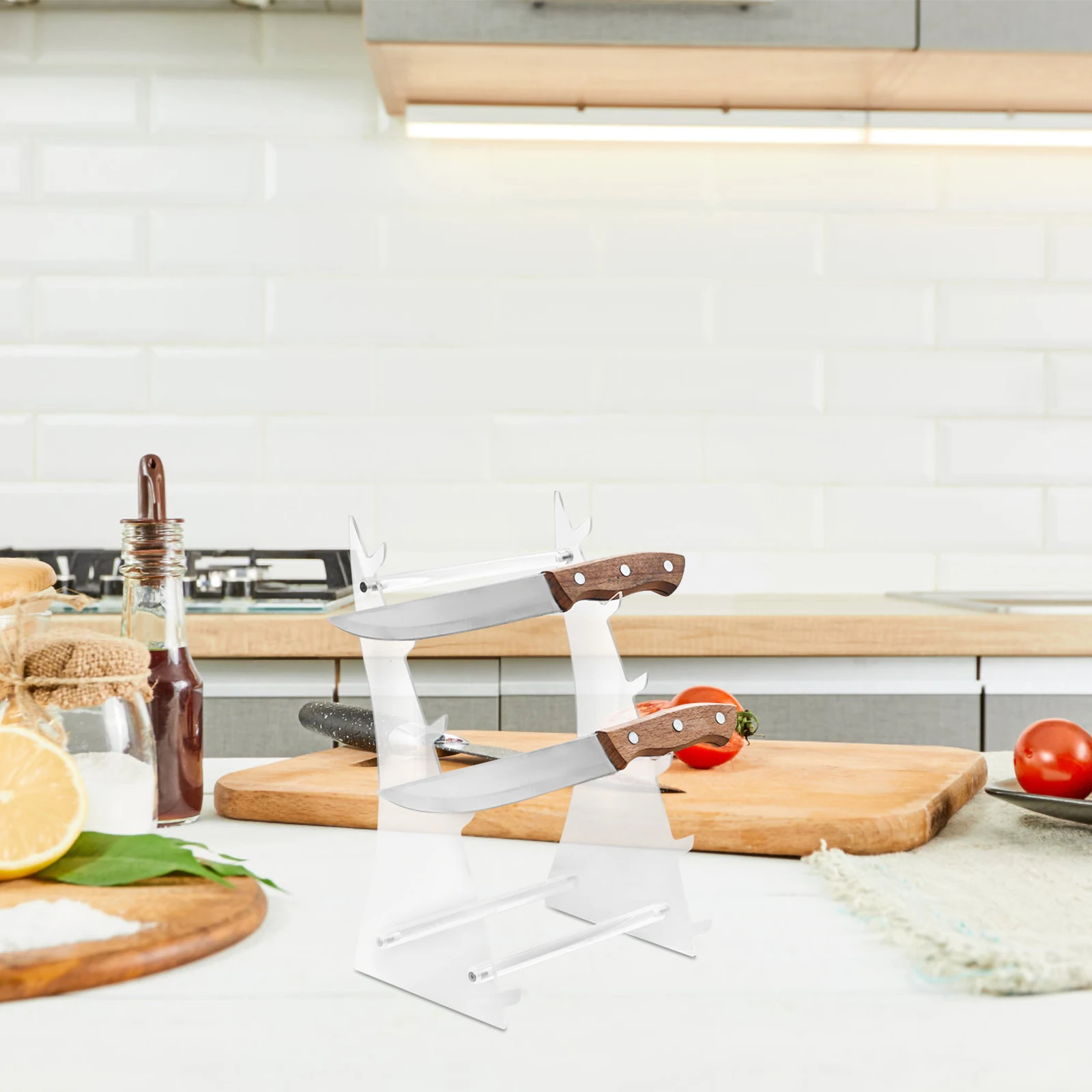 

Stainless Steel Holder Kitchen Organizer Rack Acrylic Wall Mount Countertop Stand Knife Storage for Kitchen
