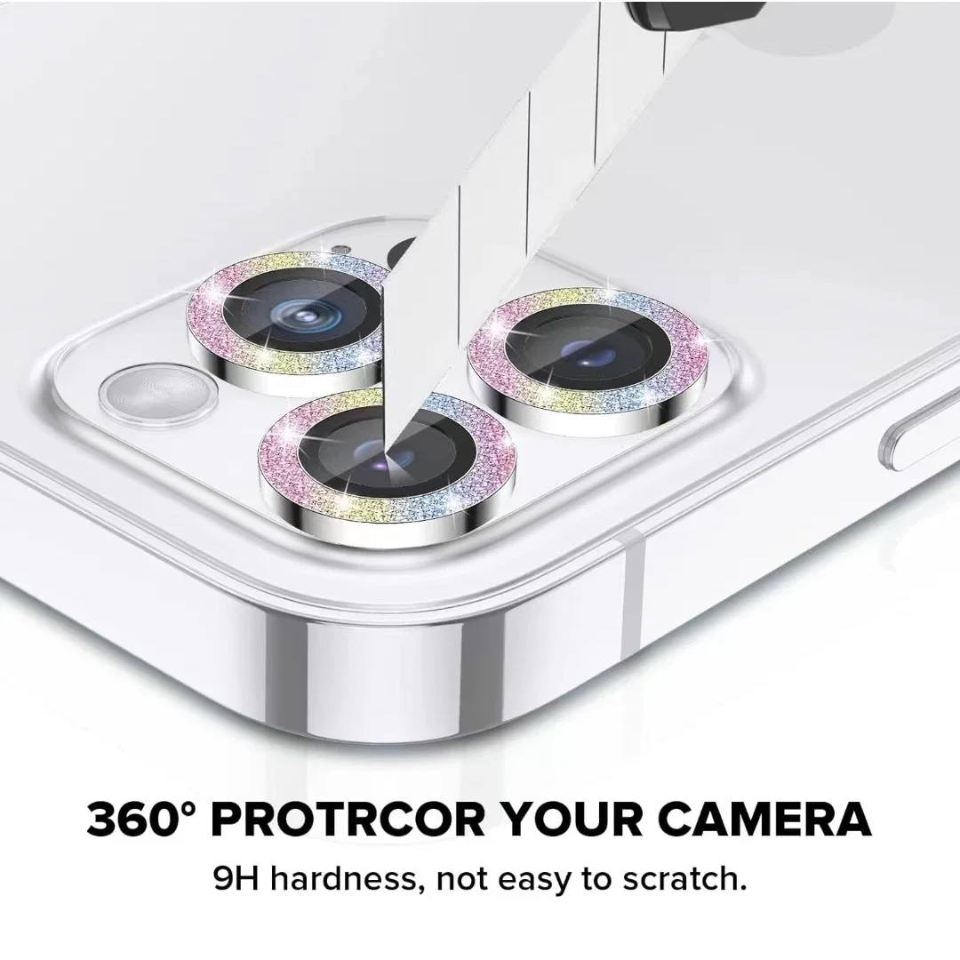 Rhinestone Lens Metal Ring Protector Film For IPhone11 12 13 14 15ProMax Camera Lens Protection For IPhone 14/15Plus Camera Film