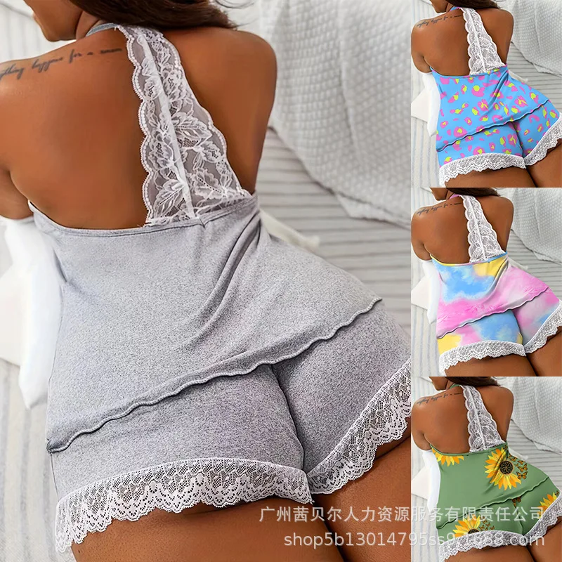 

New Women's Lace Stitching Home Pajamas Suit Underwear Lingerie Sexy Clothes Set