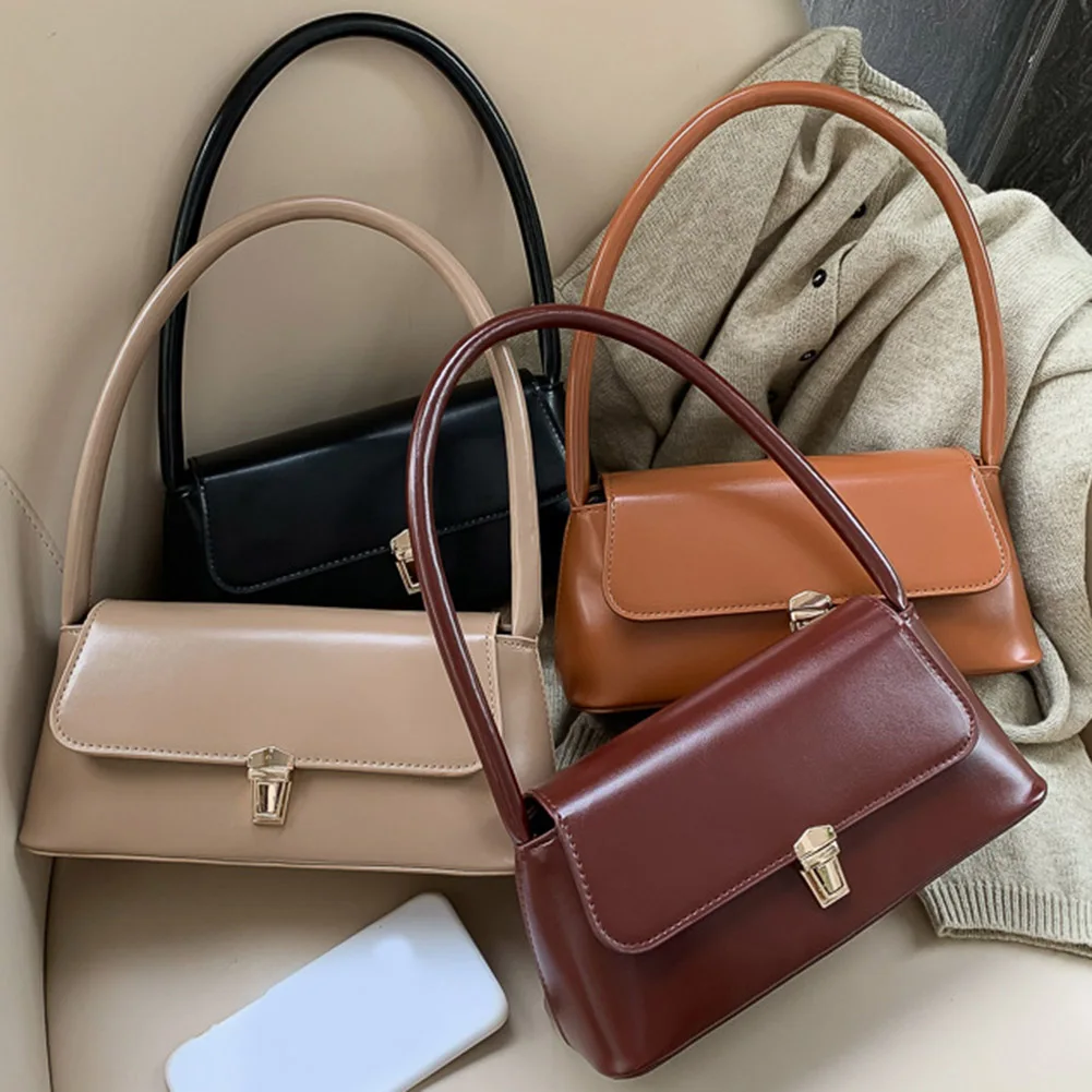 

Women Retro Tote Bag Trendy Vintage Handbag Portable Casual PU Leather Solid Color Simple Handle Underarm Shoulder Bag Handbags