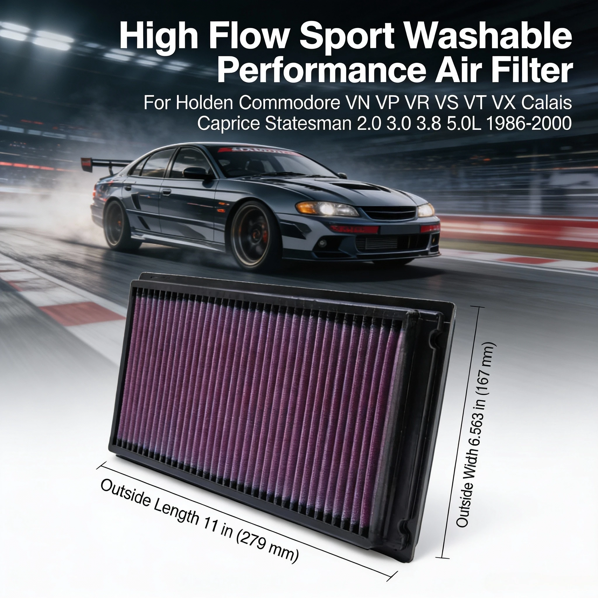 

For Holden Commodore VN VP VR VS VT VX Calais Caprice Statesman 2.0 3.0 3.8 5.0L 1986-2000 High Flow Sport Washable Air Filter