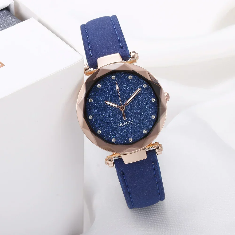 Ronde Gezicht Strass Star Sky Zilver Roze Vrouwen Voor Horloge Vrije Tijd Mode Trend Frosted Riem Vintage Black Quartz Polshorloge