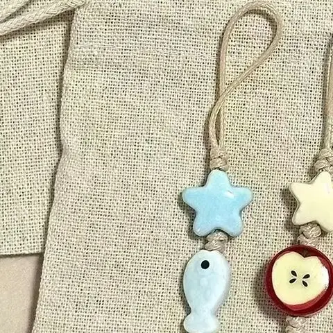 Cute Star Flower Mobile Phone Strap Kawaii Ceramic Beaded Mobile Phone Lanyard Bag Decoration Camera Pendant Fashion Keychain