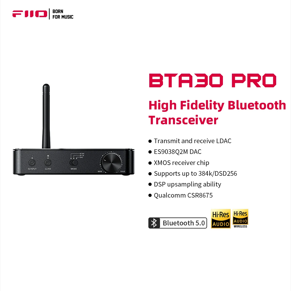 FiiO BTA30Pro HiFi Wireless Bluetooth 5.0 LDAC,32bit/384khz, DSD256, 30M Transmitter Receiver for PC/TV/Speaker/Headphone