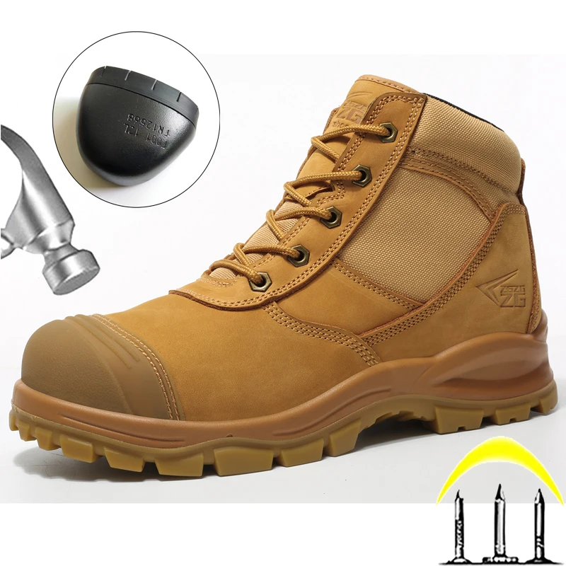 Quality Safety Boots Men Genuine Leather Men's Shoes Protective Boots Steel Toe Shoes Puncture-Proof Work Boots Indestructible