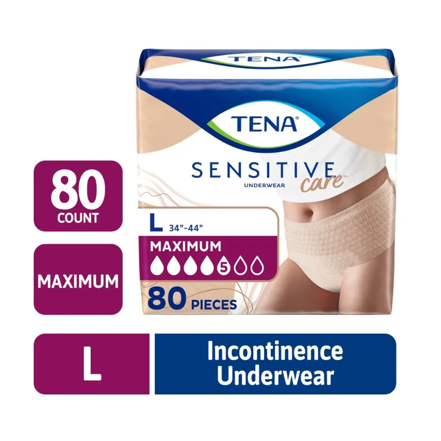 

Sensitive Care Adult Incontinence Underwear Maximum, L, 80 count Waist size 34in-44in