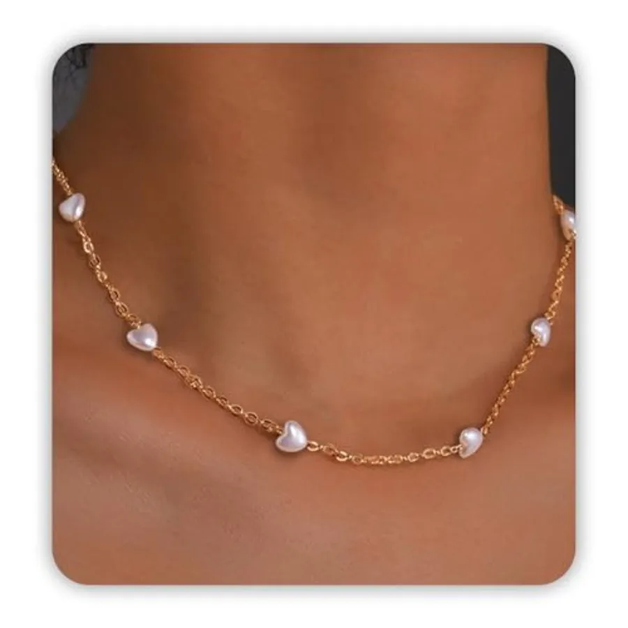

SmileBelle Pearl Necklaces, Daisy Pearls Choker for Women's Pearl Strand Necklaces as Silver and Gold Choker for Teens, Silver