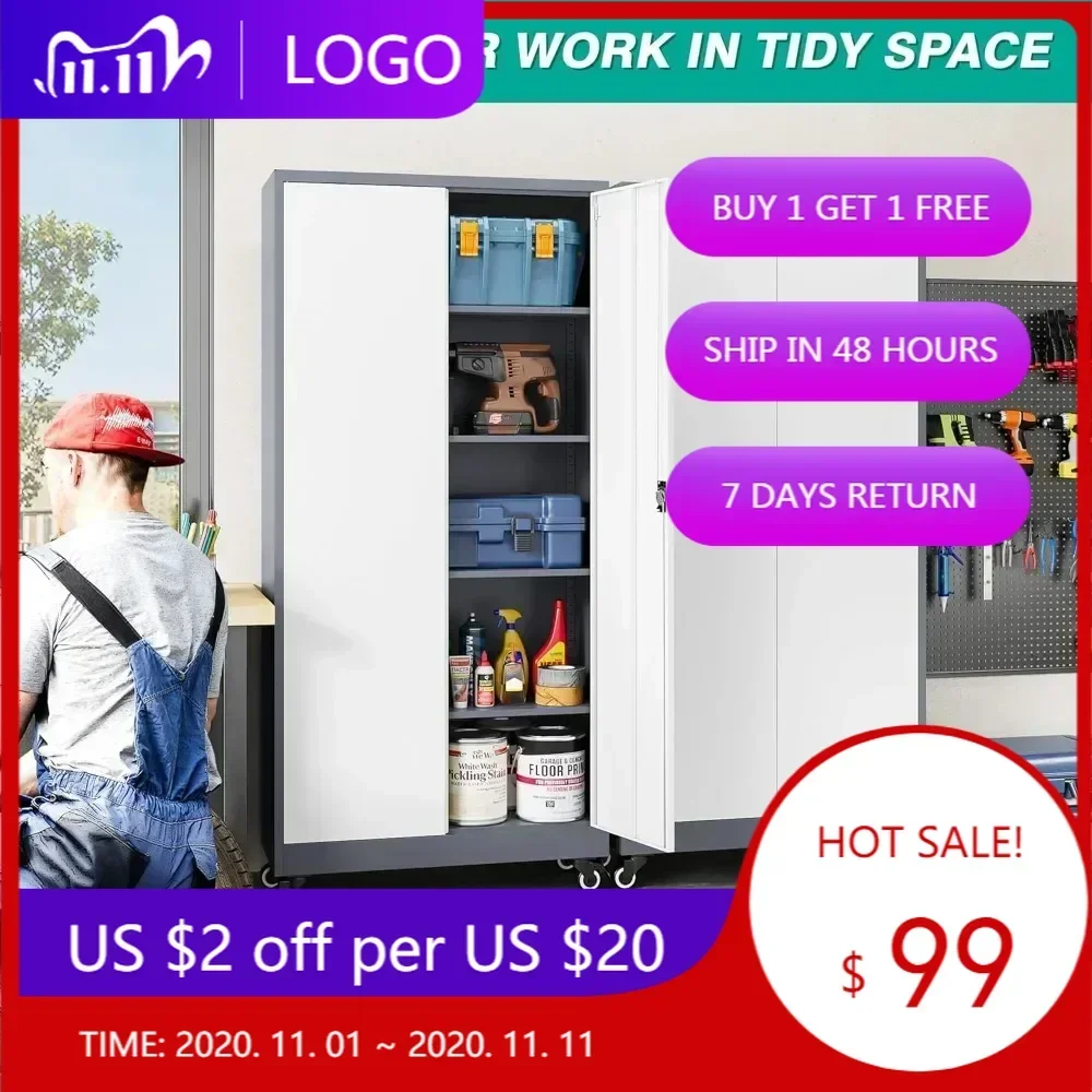 

75 высокий металлический шкаф для хранения с колесами, шкаф для хранения в гараже на колесиках с замком, серые белые металлические шкафы с колесами и она