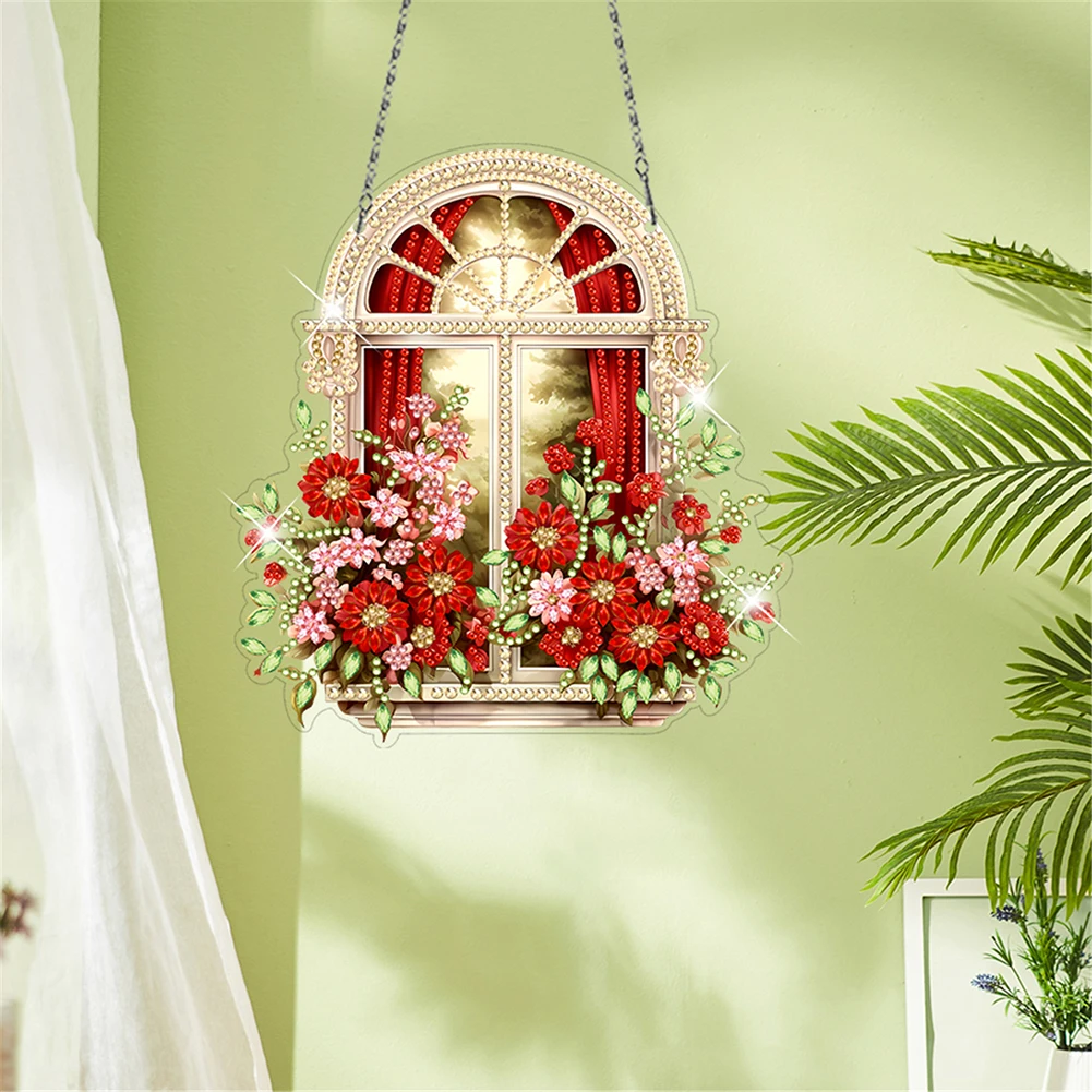 Acrylic 2D Flat DIY Special Shape Rhinestone Diamond Art Window Pendants Diamond Painting Set Window Hanging Art for Home Decor
