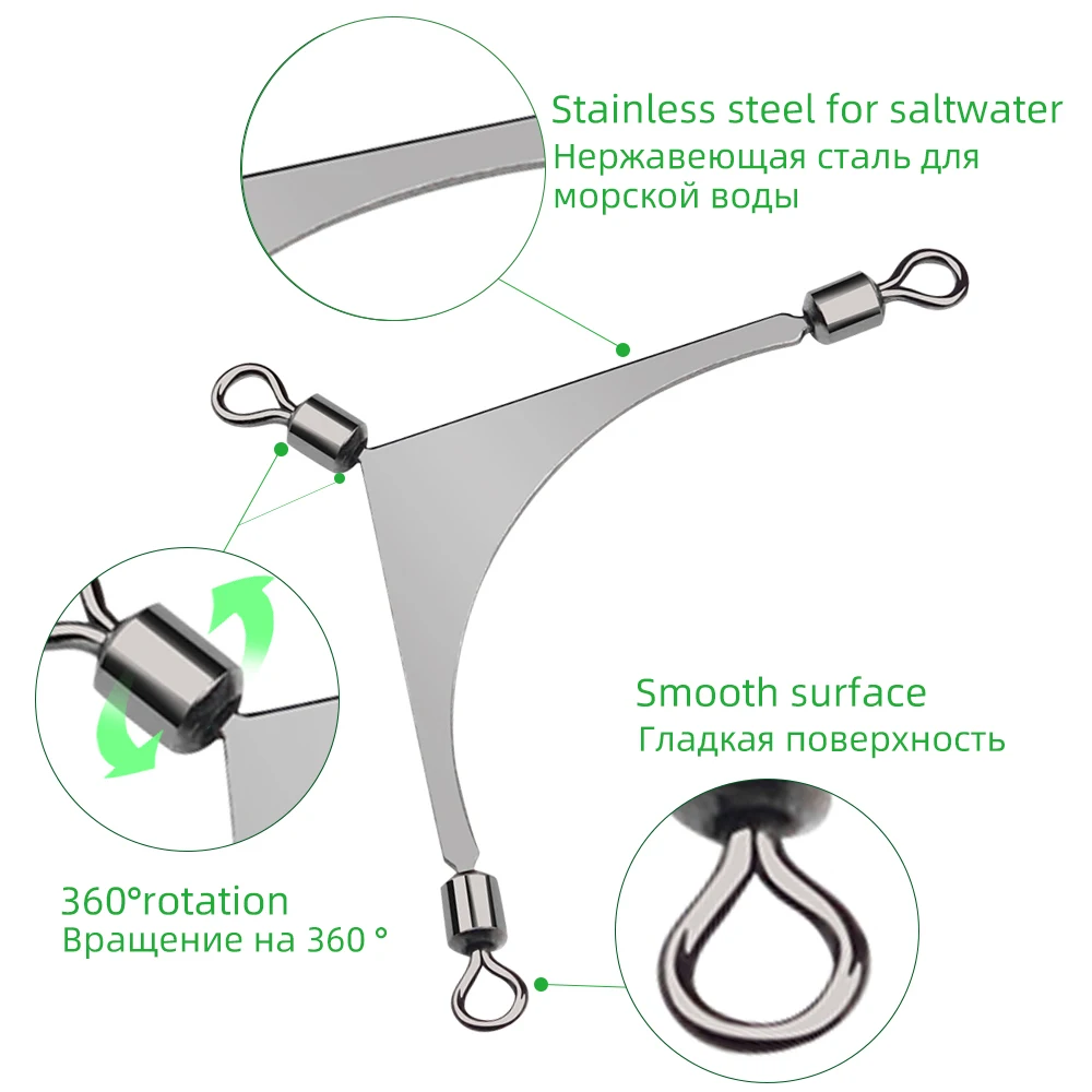 Chrdyuju-Tête de gabarit de pêche à 3 voies en acier inoxydable, émerillons, connecteur de poteau roulant, matériel, accessoires de pêche à
