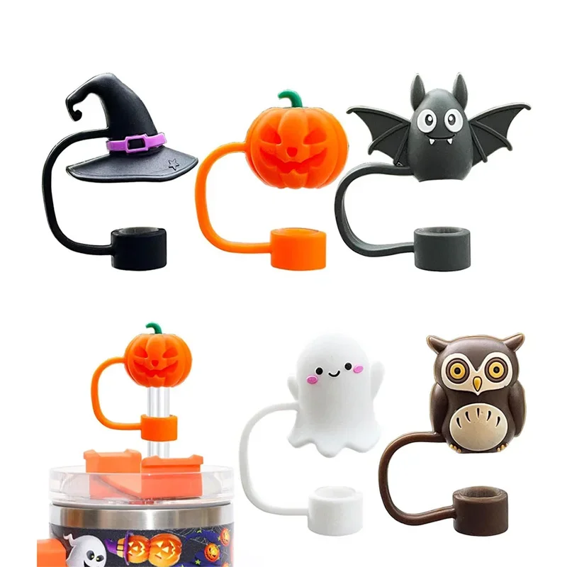 

5PCS Halloween Straw Cover Cap for Stanley Cup Silicone Straw Topper for 10mm Straw Dust-Proof Reusable Straw Tips for Tumbler