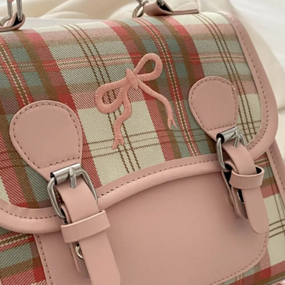 

Korean Style PU College Style Backpack Handbag Plaid Grid Bow Backpack Shoulder Bag Women Crossbody Bag Students