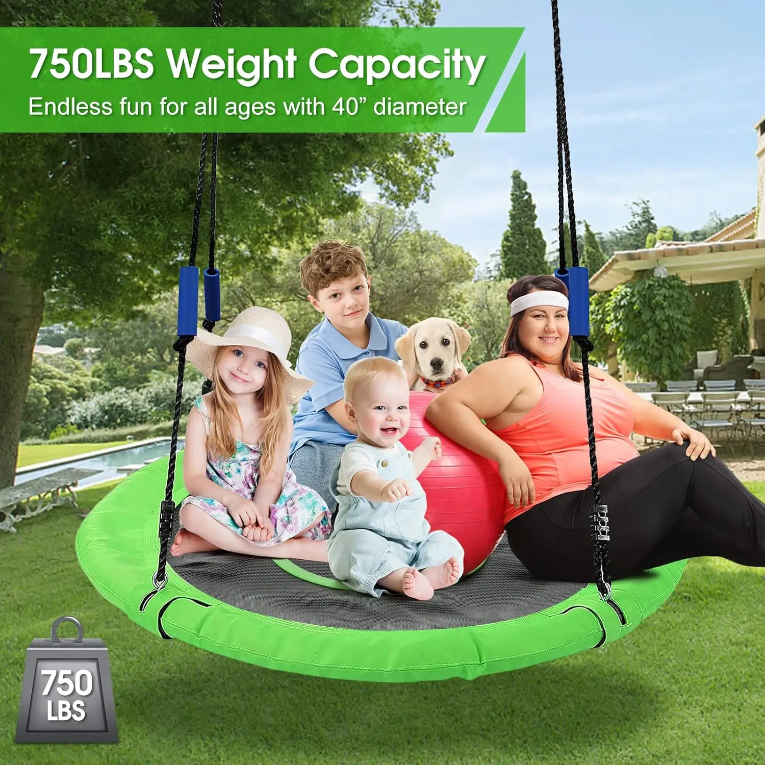 

40 Inch Flying Saucer Tree Swing for Kids, 750lb Round Indoor Outdoor Swing Set with Foam Handle,Circle Swing