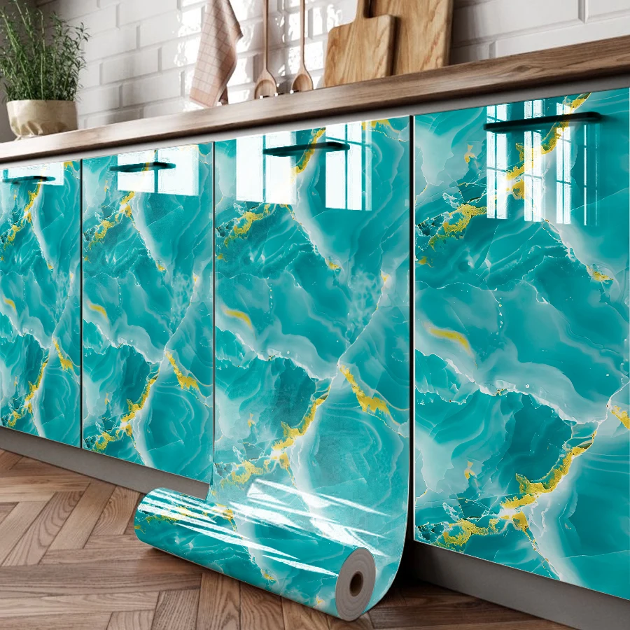 Blue Kitchen Sticker Household Marble Self-adhesive Wallpaper Waterproof and Oil Resistant PVC Wall Sticker Self-adhesive