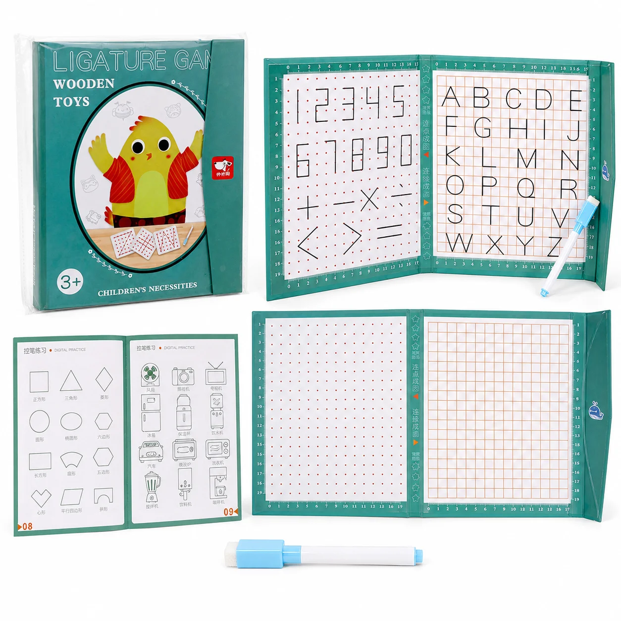 

Kids Tracing Drawing Book Reusable Dry Erase Writing Practice Board Montessori Educational Toy with Marker Ages 3+