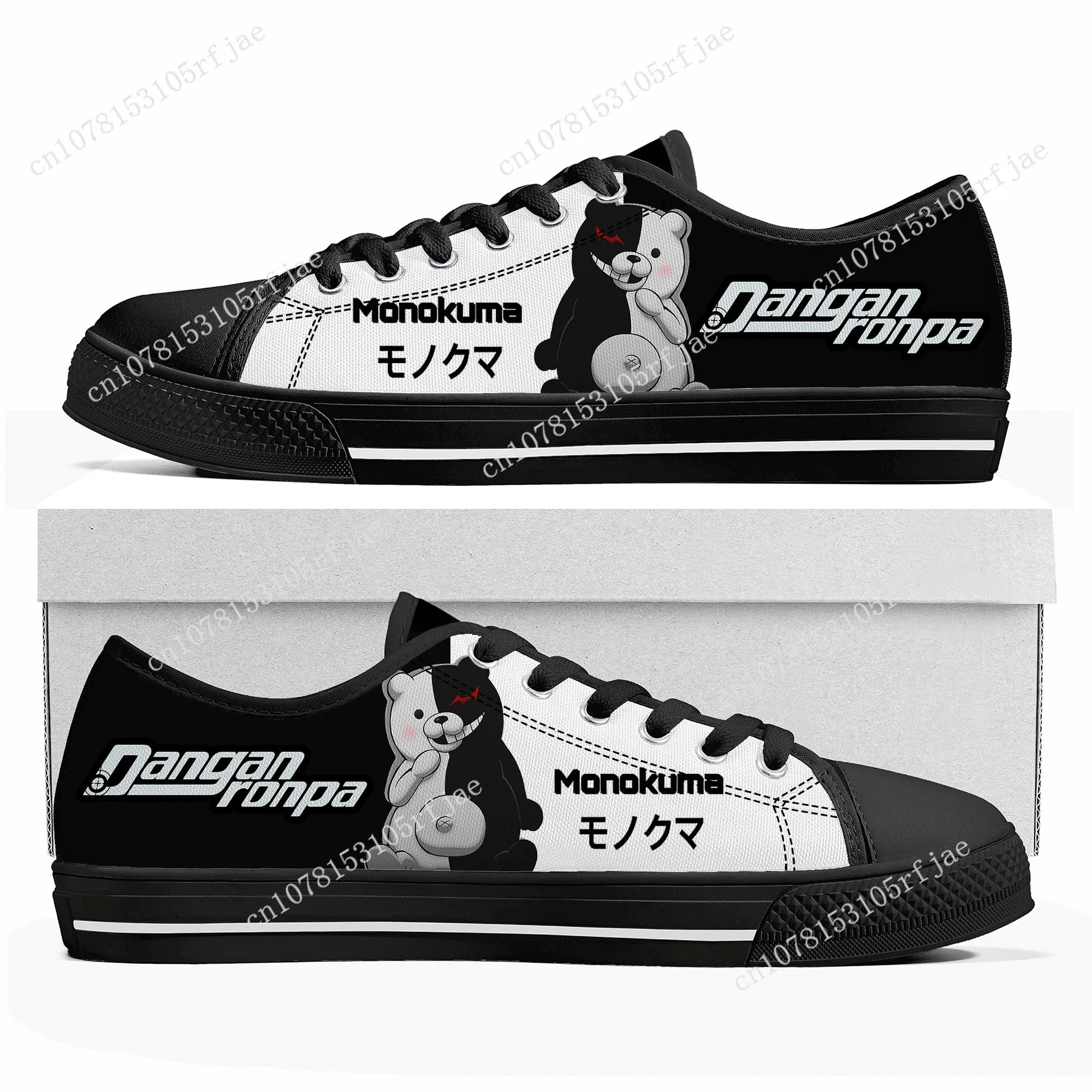 Cartoon Game Danganronpa Monokuma Low Top Sneakers Womens Mens Teenager High Quality Shoes Casual Tailor Made Canvas Sneaker